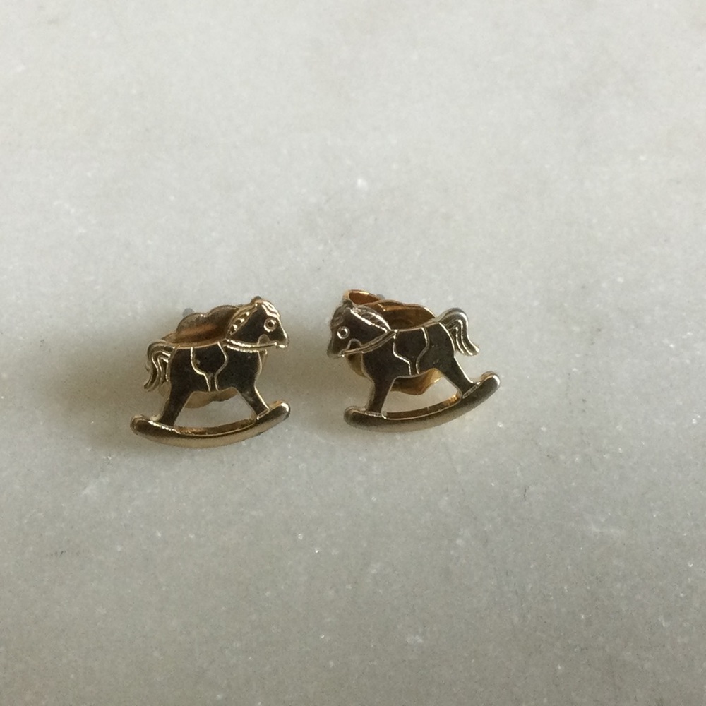 Vintage Gold Rocking Horse Baby Earrings